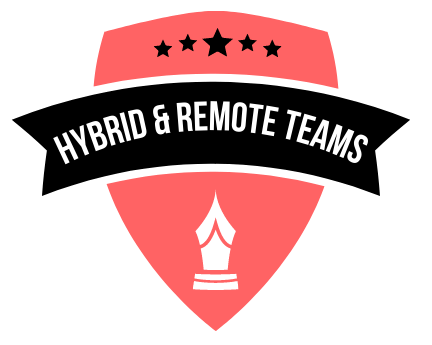A logo for hybrid and remote teams with a shield