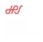 A red and white logo on a white background.