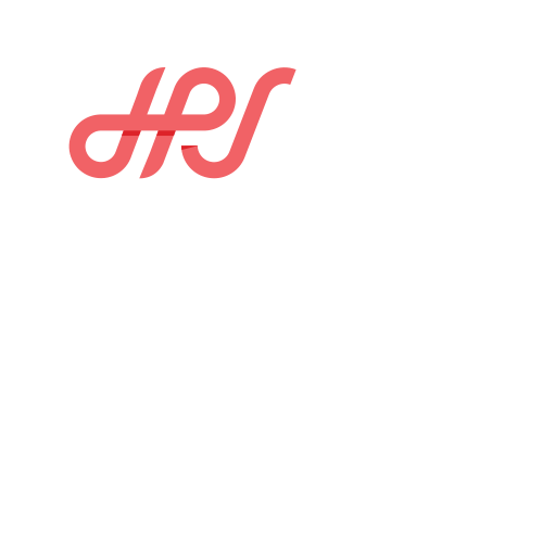 A red and white logo on a white background.