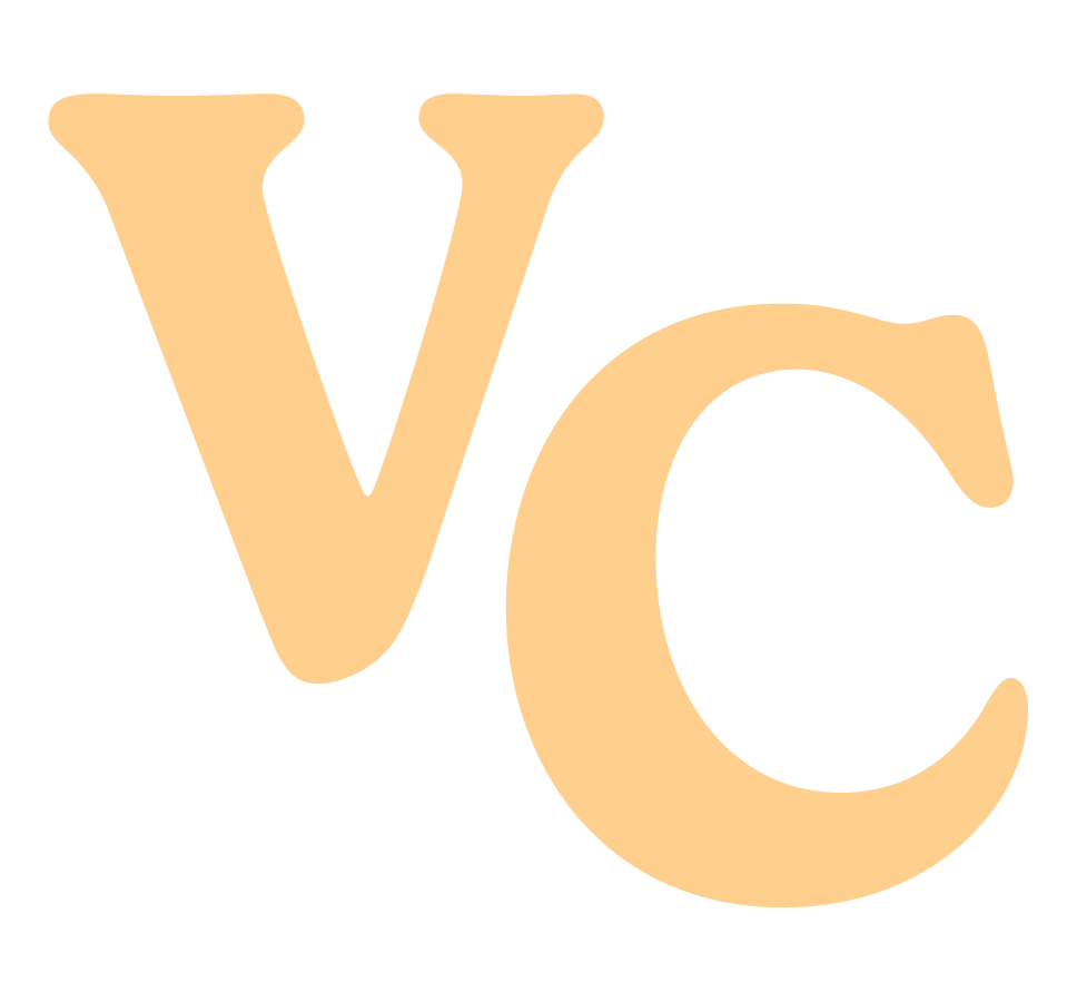 A yellow letter v and c on a white background