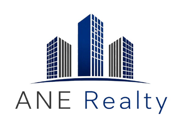 ANE Realty logo with blue and gray buildings above the company name