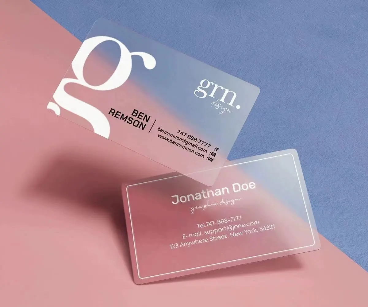 High Quality Custom Cmyk Clear Printing PE Waterproof Visiting Card Clear PET Card Transparent Plastic Business Cards