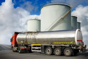 Biofuel tankers parked in biofuel plant depot