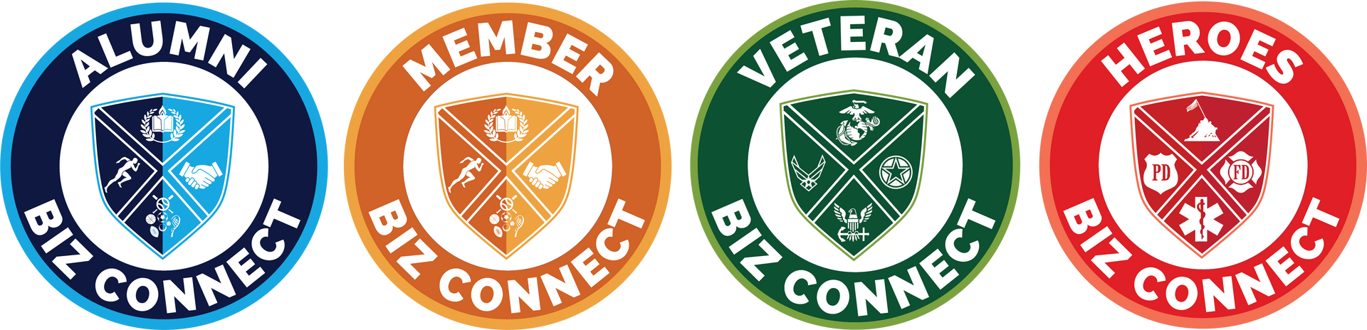 Three logos that say alumni member veteran biz connect