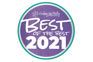 Purple circular “Best of the Best 2021” award badge with teal border and white text