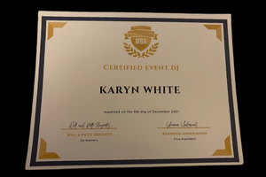 Certificate from IFA awarded to Karyn White on a cream and gold background