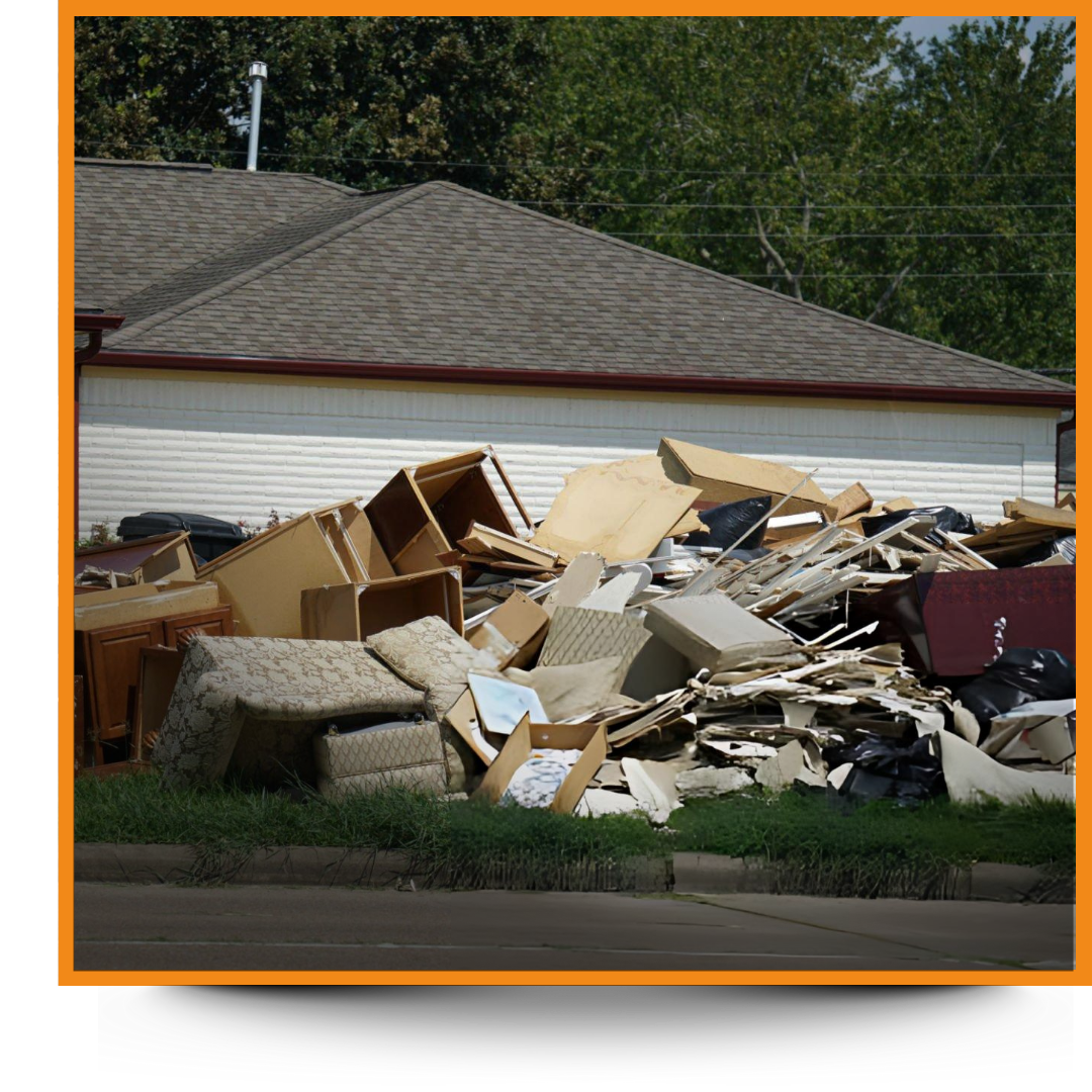 garbage, junk outside of a house