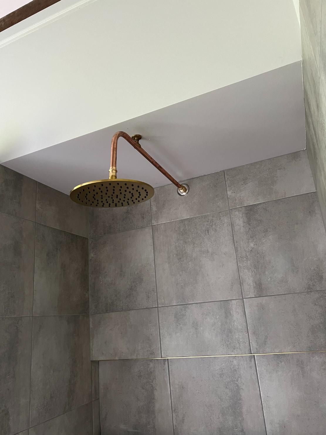 A Shower Head Is Hanging From The Ceiling In A Bathroom — Etosha Plumbing & Gasfitting In Alstonville, NSW