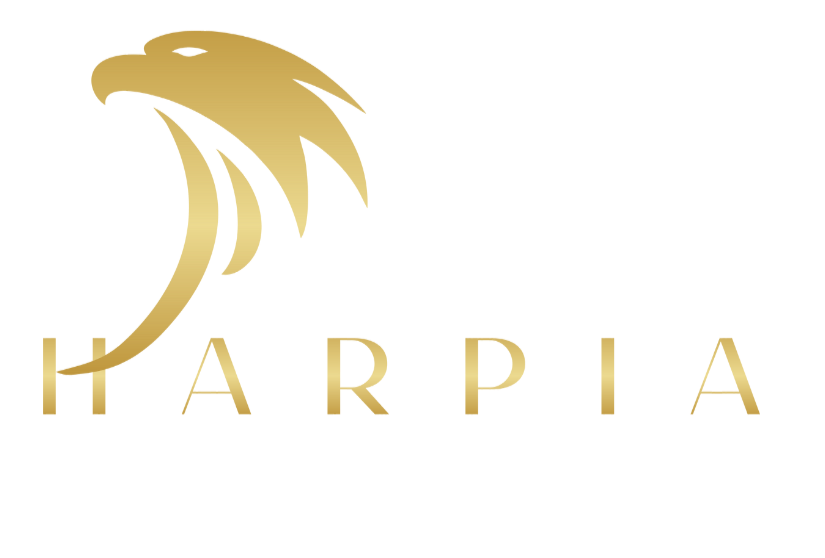 Um logotipo para uma empresa chamada harpia com uma águia