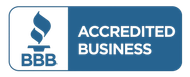 A blue button that says accredited business on it