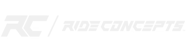 A white logo for rc ride concepts on a white background.