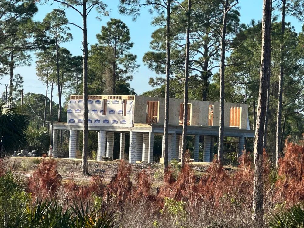 A house is being built in the middle of a forest