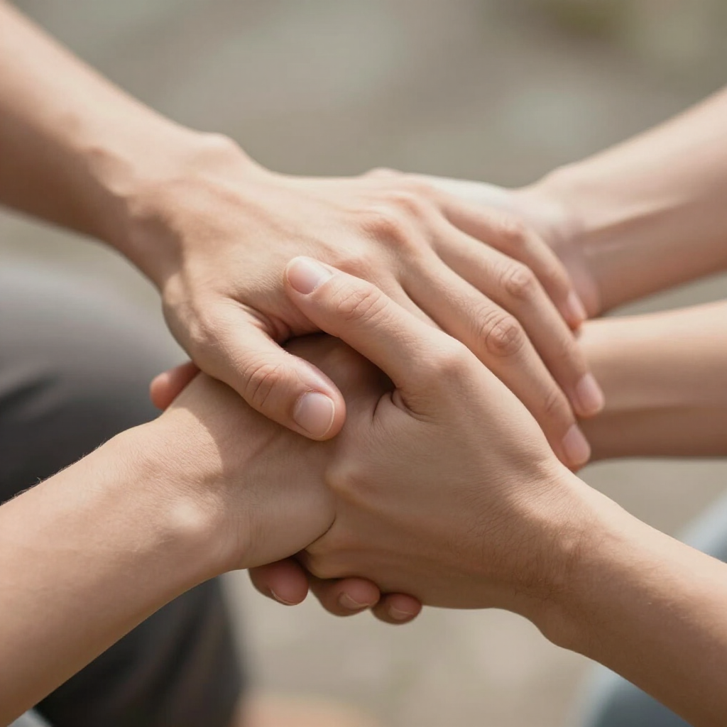 Manos juntas como símbolo de apoyo y recuperación en salud mental.