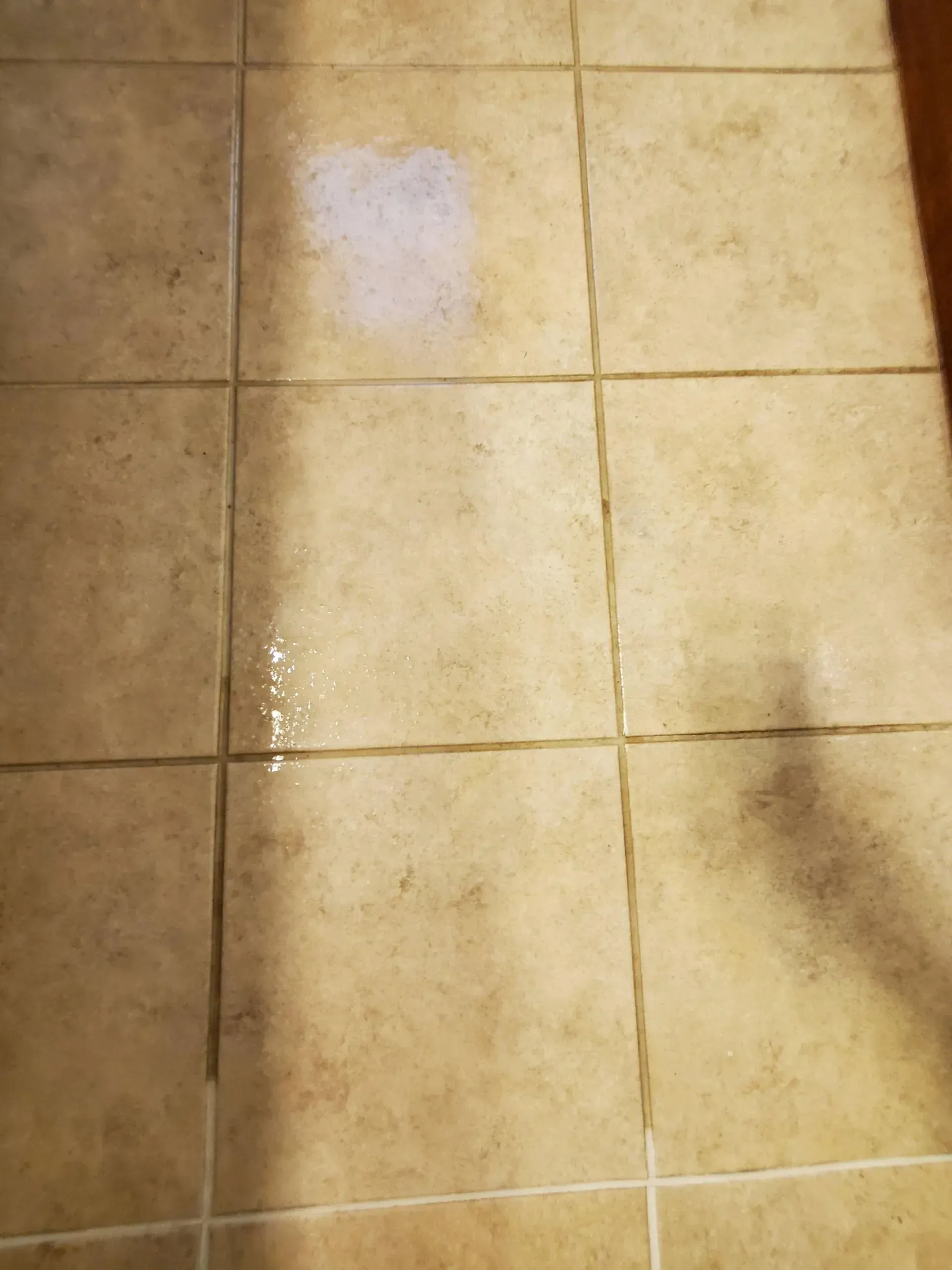 A close up of a tiled floor with water coming out of it.