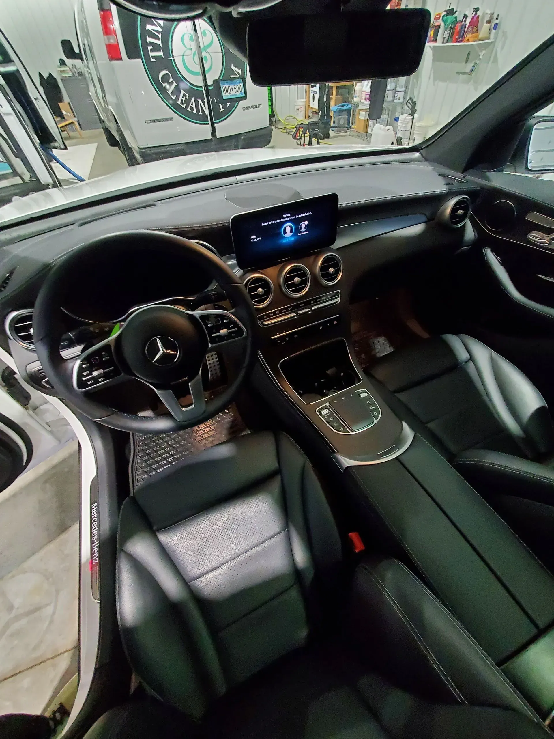 The interior of a mercedes benz c class is shown.