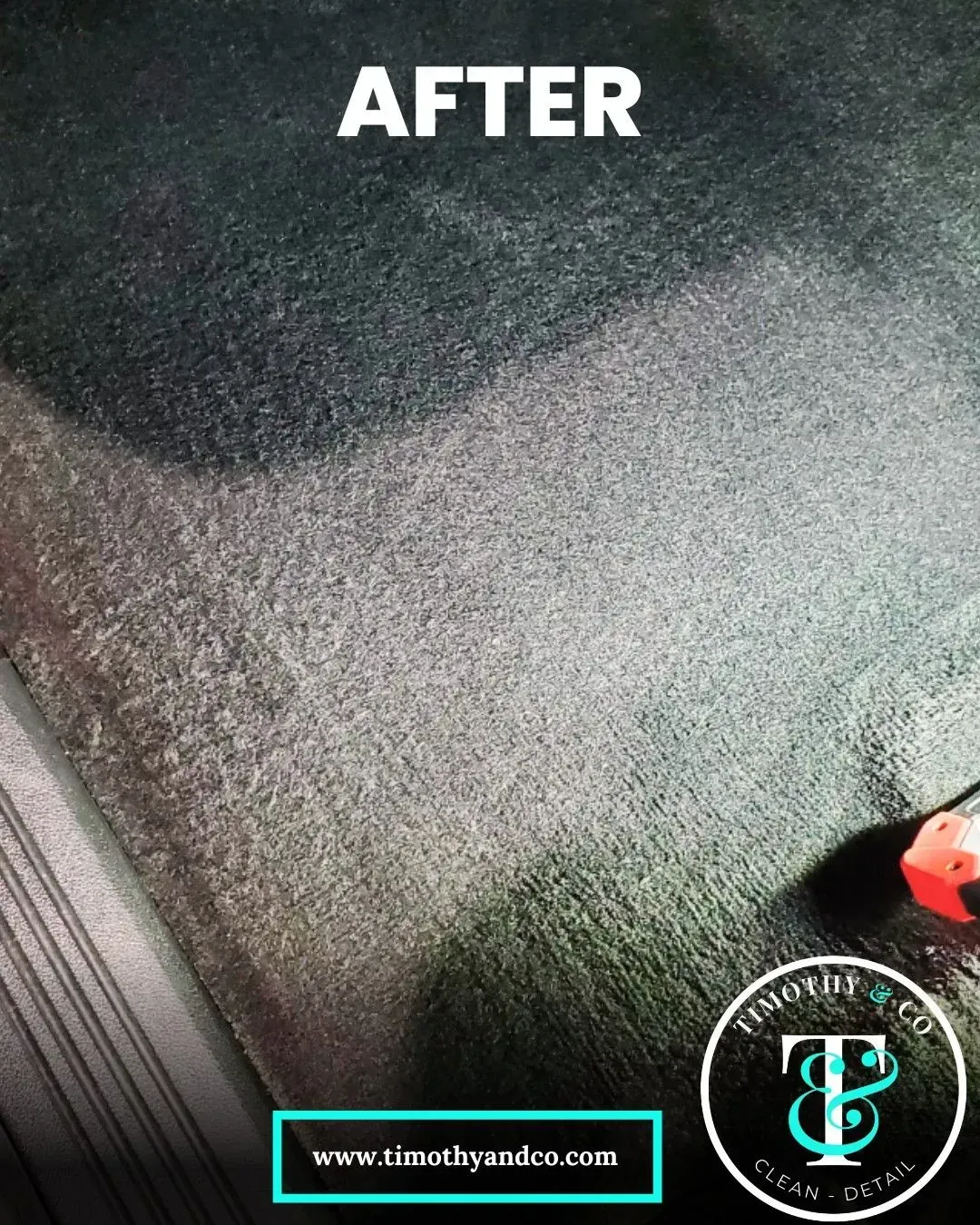A picture of a carpet being cleaned with the words after written above it.