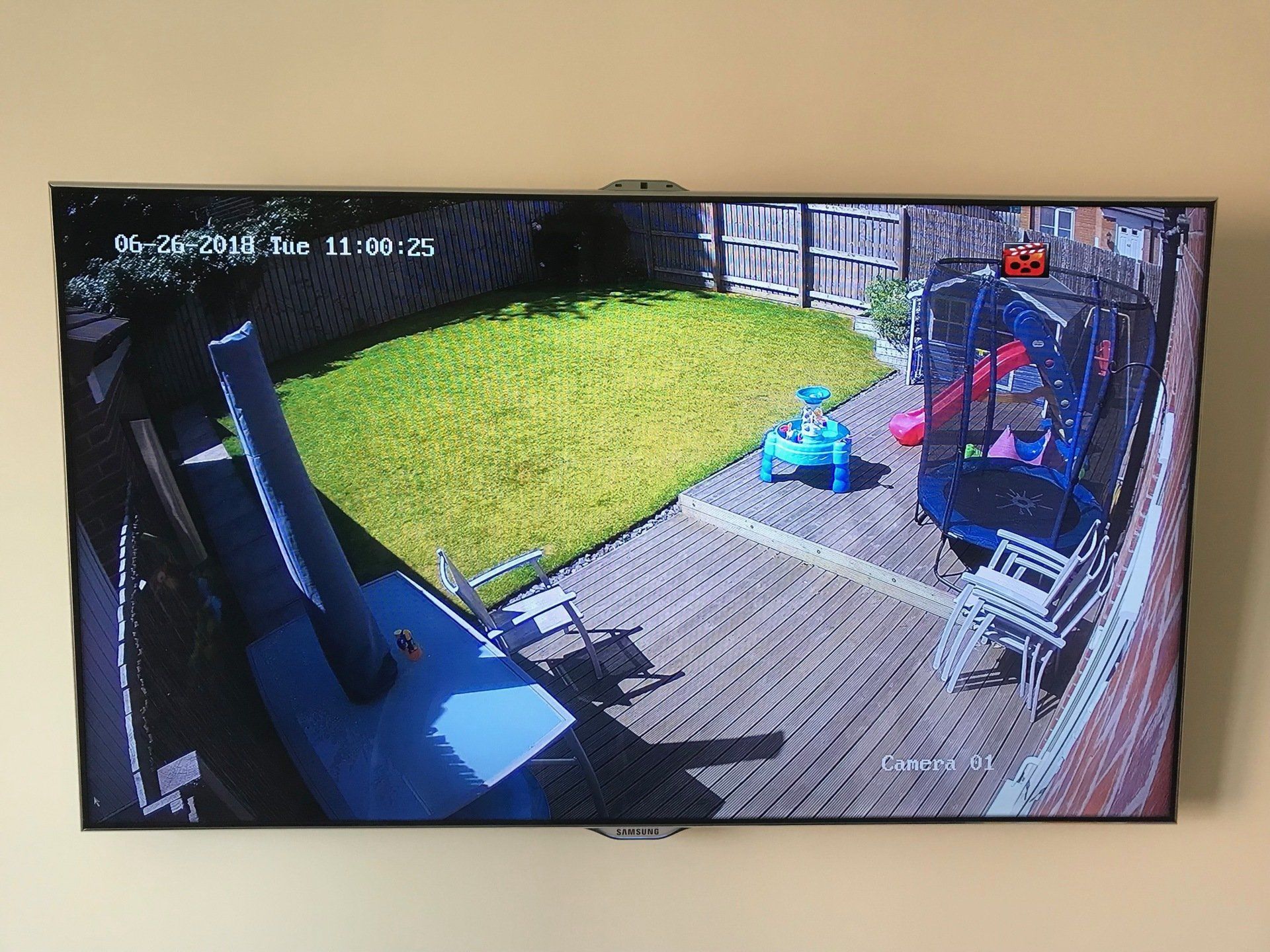 CCTV camera view displayed on a TV
