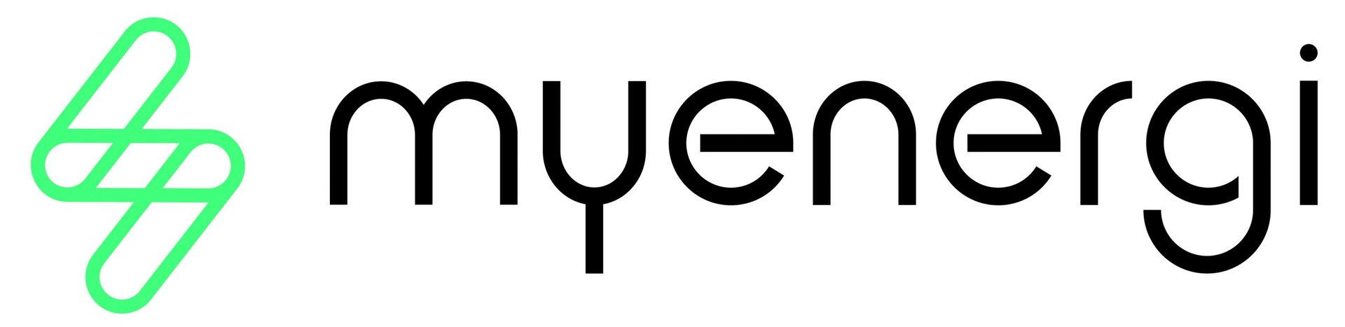 A logo for a company called myenergi with a green s on a white background.