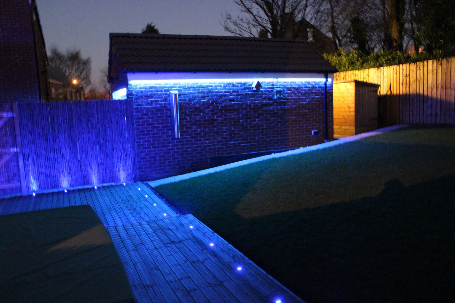 Garden LED lighting installed by AJOB Electrical Ltd electrician in Leeds