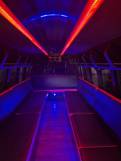 a black limousine is parked next to a red carpet .