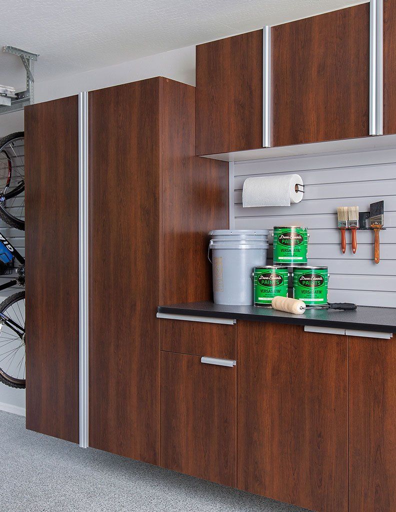 Coco Finish Custom Garage Cabinet System