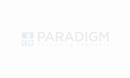 Paradigm Consulting Engineers logo: light gray text and logo on white background.