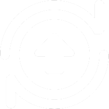 A white circle with a triangle in the middle on a white background.