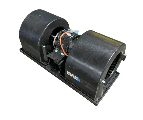 A close up of a black blower on a white background.