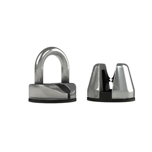 A pair of stainless steel padlocks on a white background.
