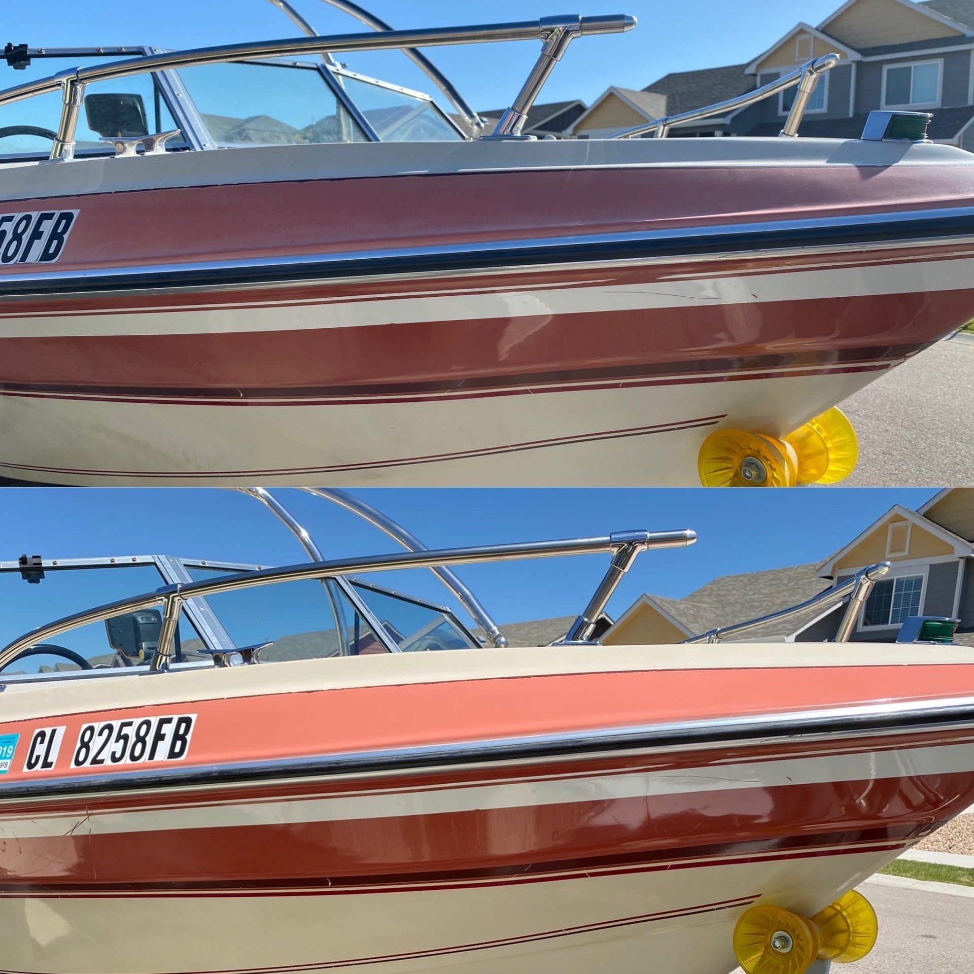 a boat with a license plate that says 8258fb