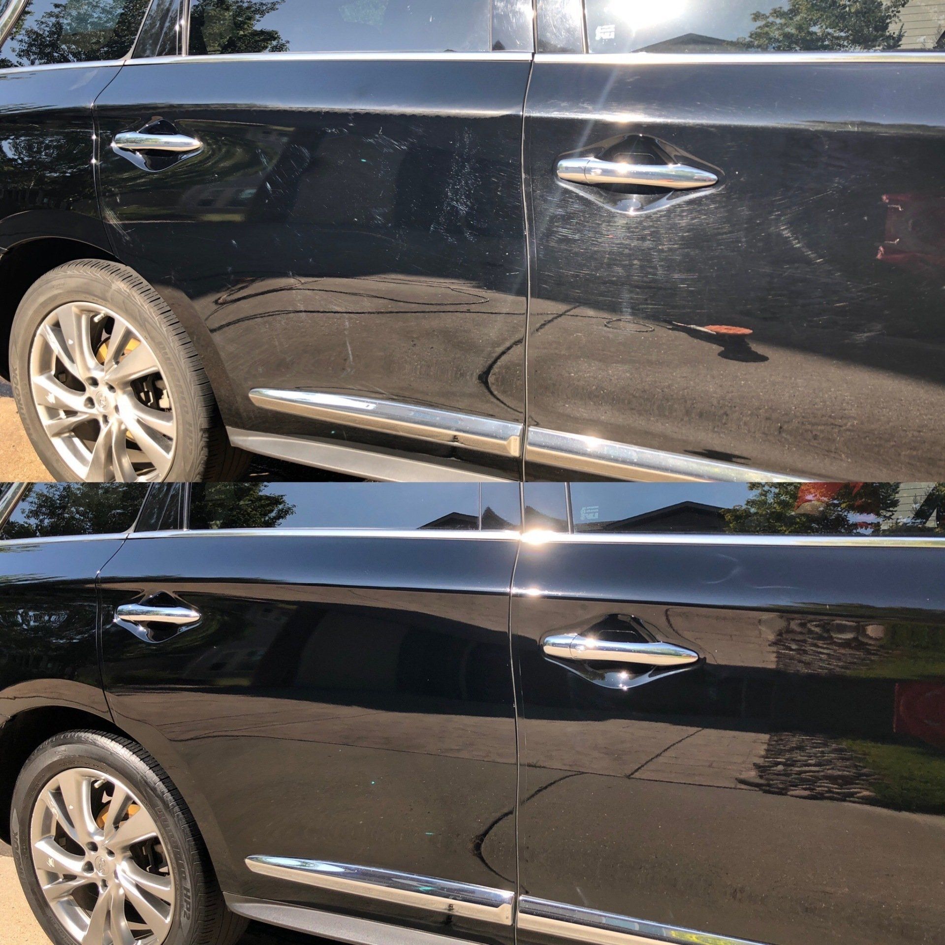a before and after picture of a black car .