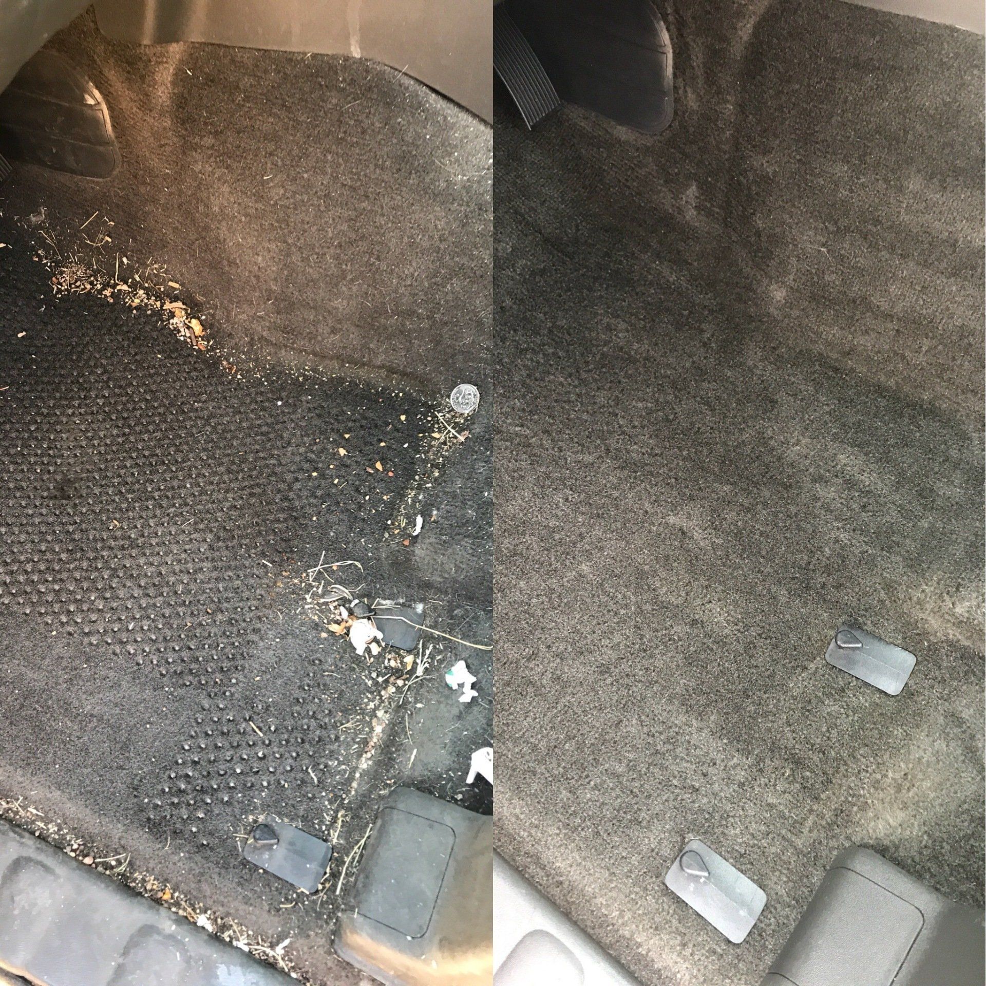 a before and after picture of a car floor