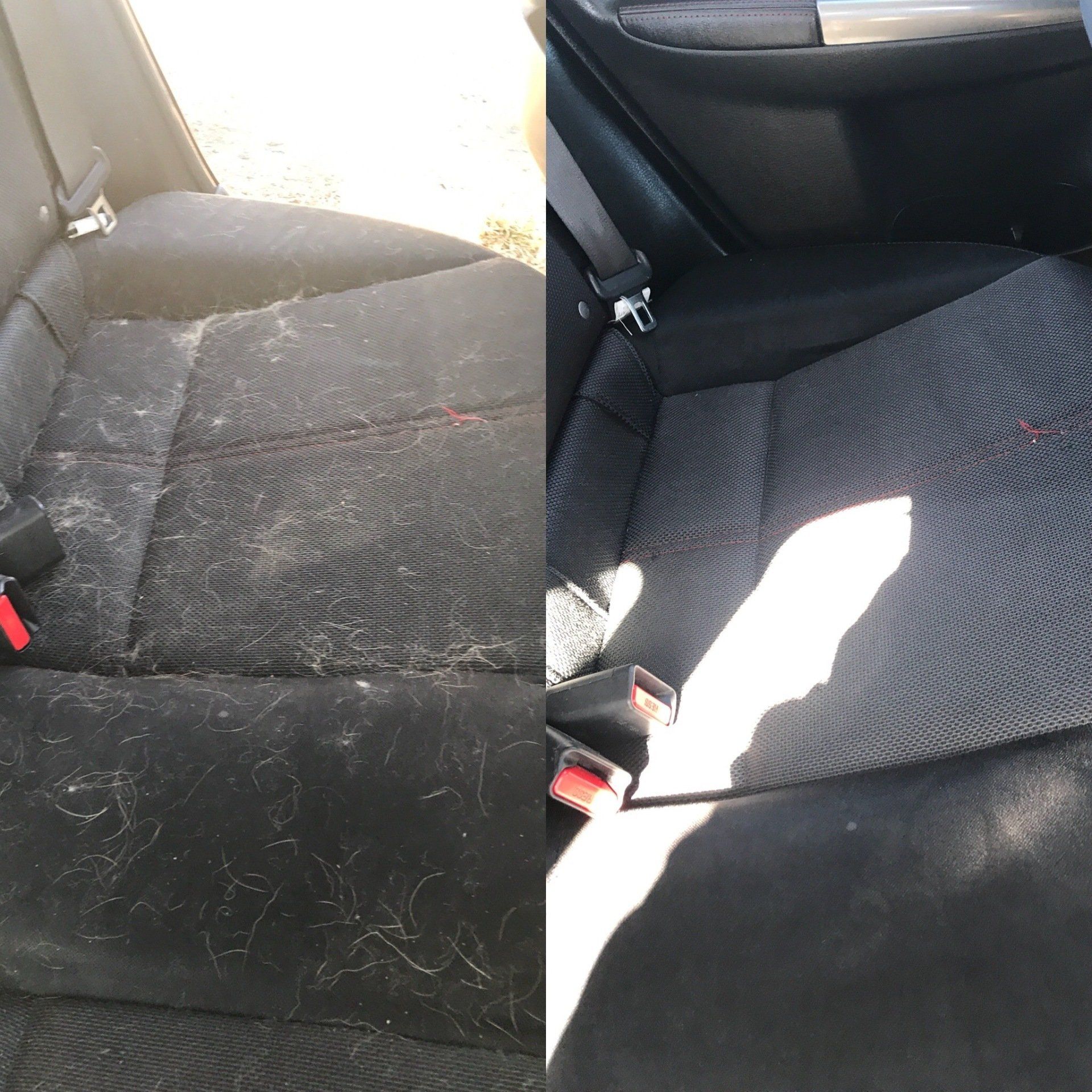 a before and after picture of a car seat