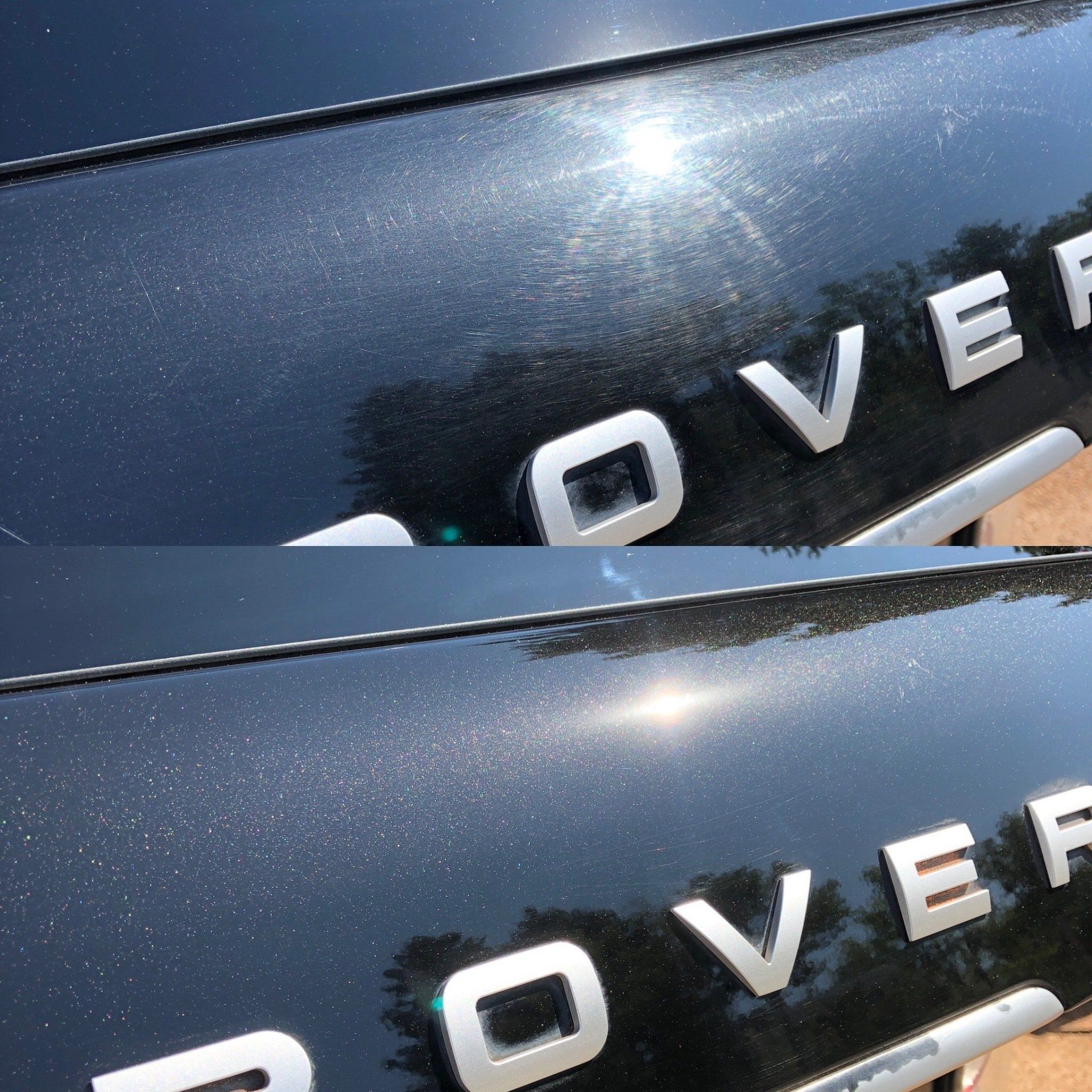 a before and after picture of a black range rover