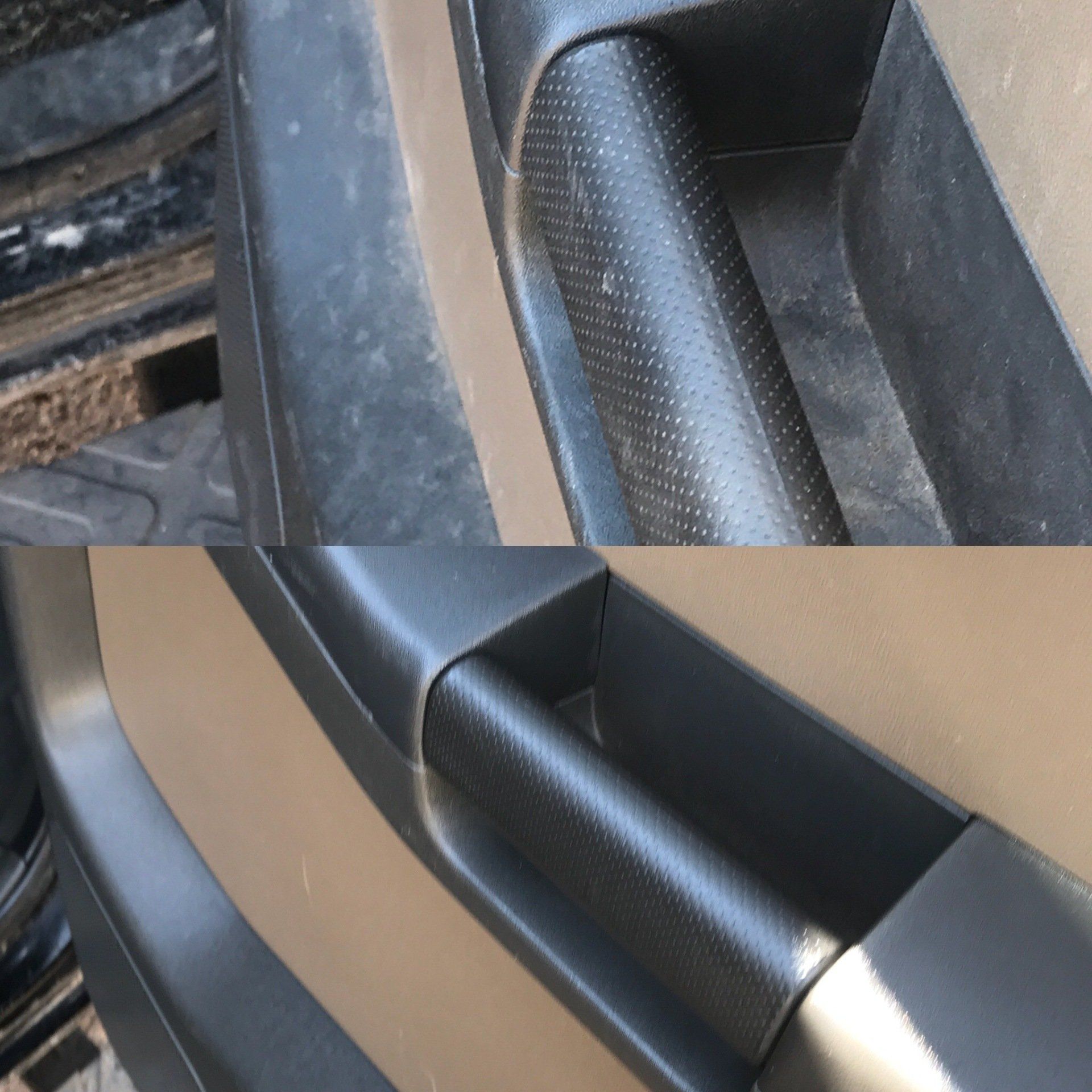 a close up of a bumper and a close up of a door handle