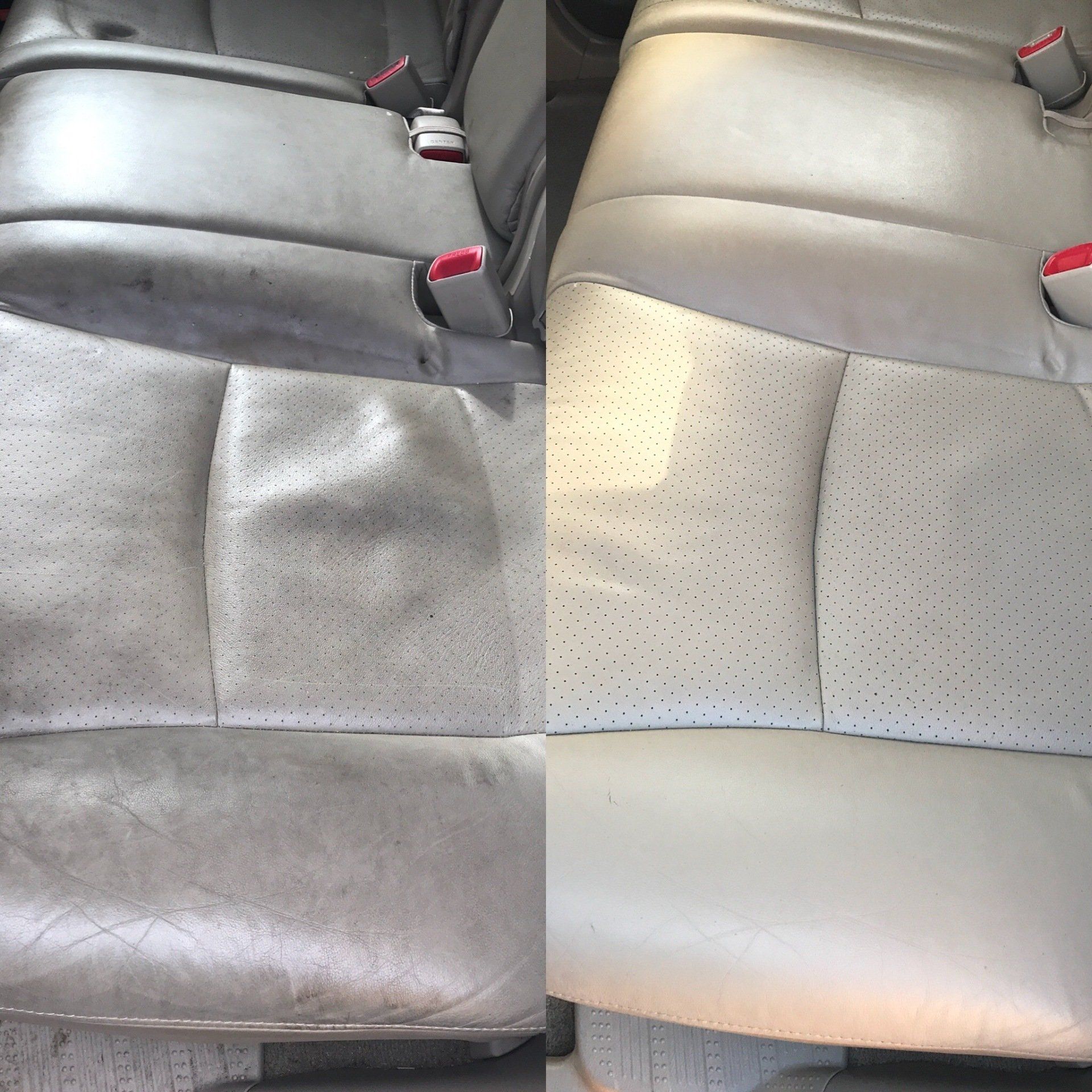 a before and after picture of a car seat .