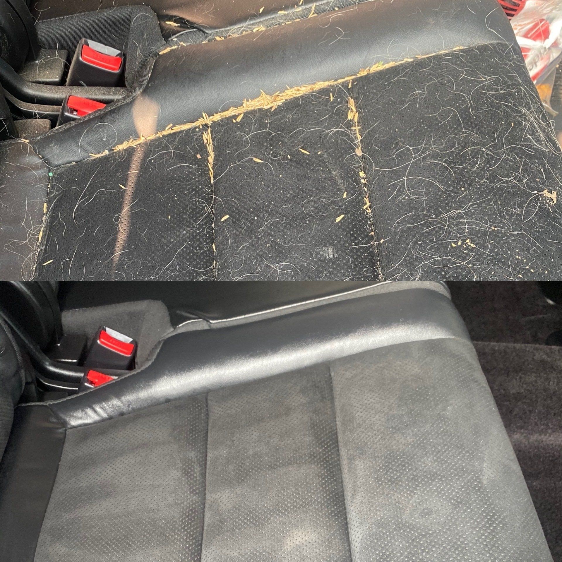 a before and after picture of a car seat