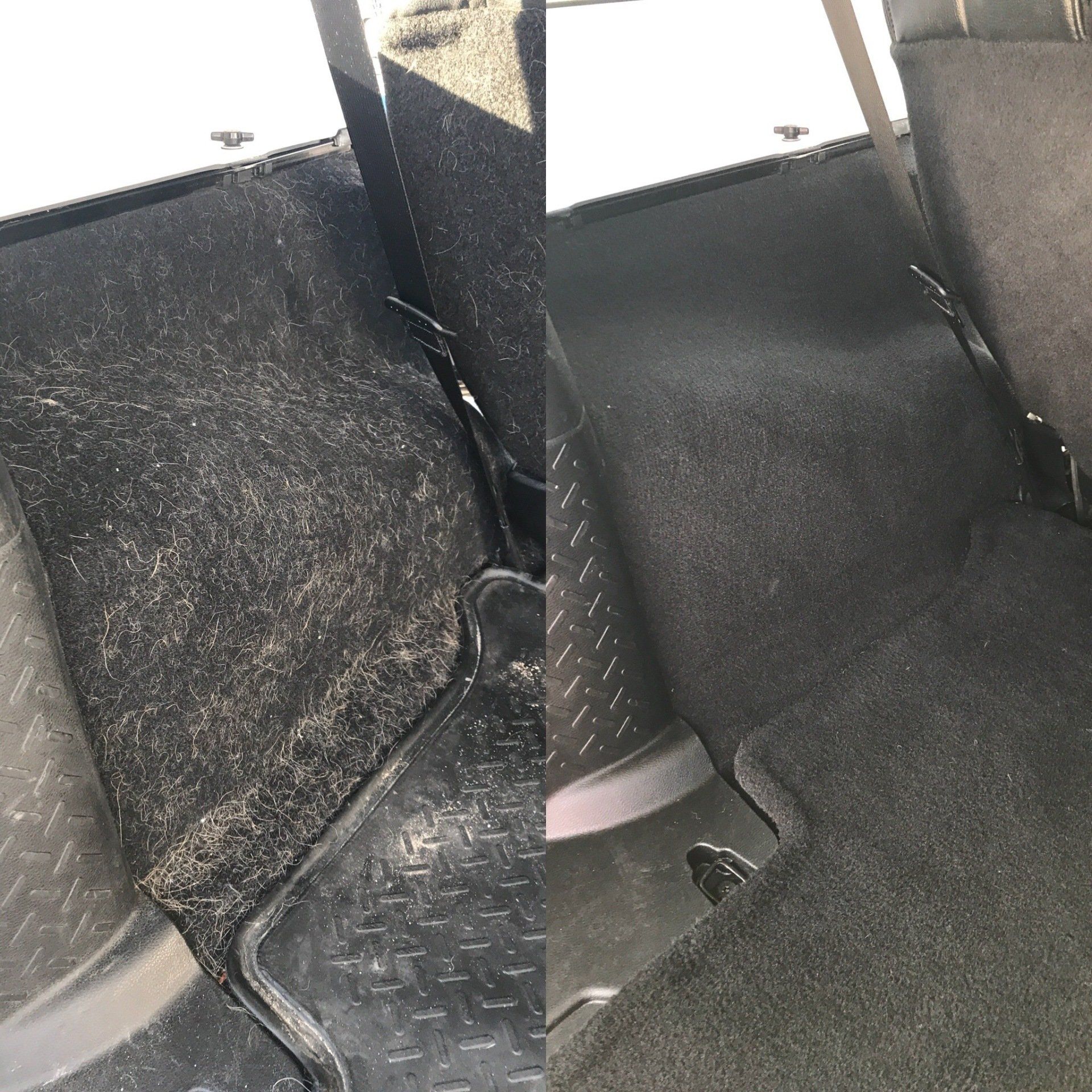 a before and after picture of a car carpet