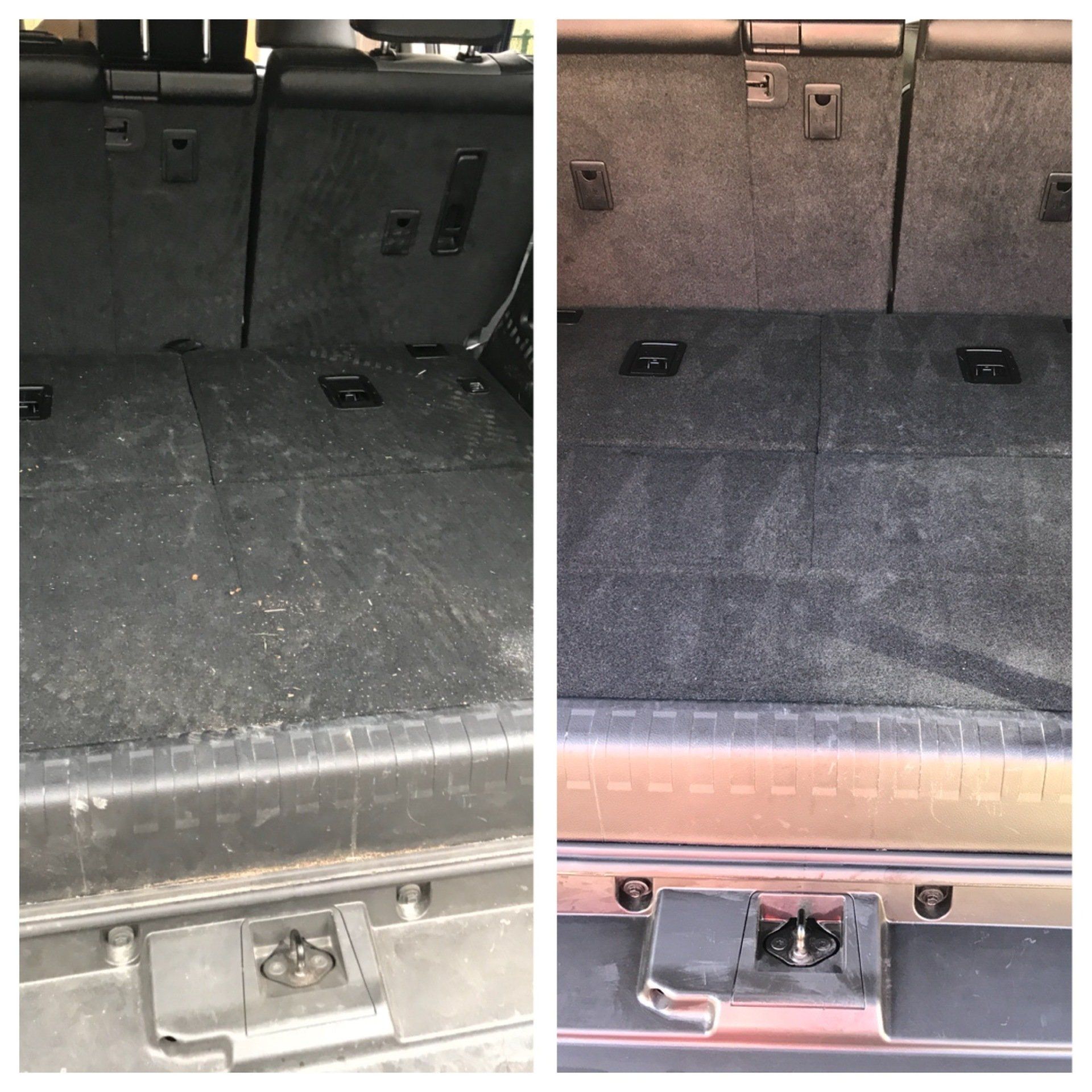 a before and after photo of the trunk of a car