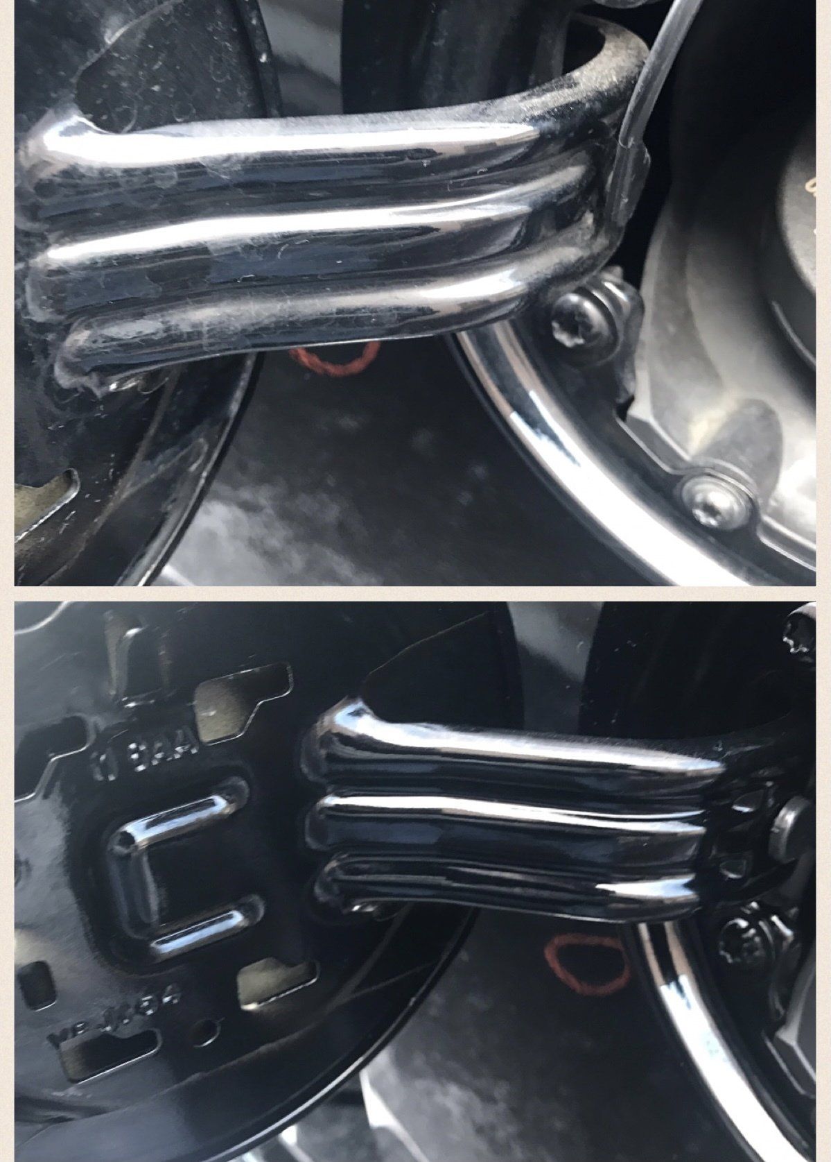 a close up of a wheel with a few screws on it