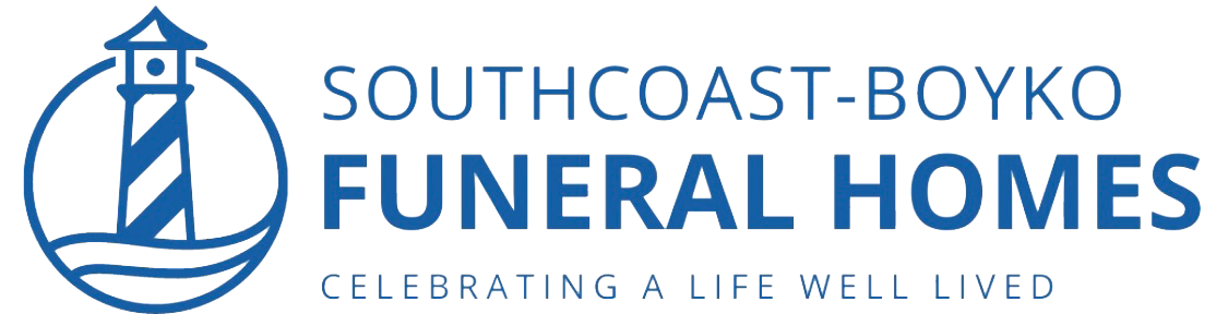 Southcoast-Boyko Funeral Homes logo with blue sailboat icon and text on white background