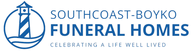 Southcoast-Boyko Funeral Homes logo with blue sailboat icon and text on white background