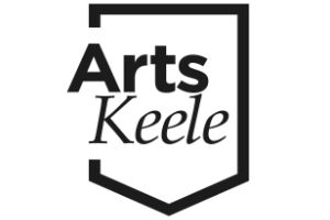 Arts Keele logo, black text within a black shield-shaped outline, white background.