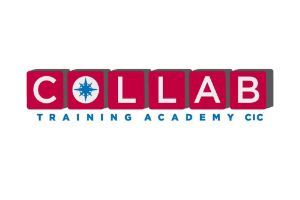 Logo for COLLAB Training Academy CIC, featuring red and white cube-shaped letters.