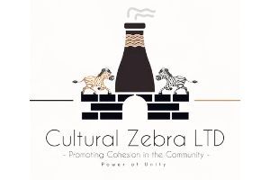 Logo: Chimney with two zebra statues, black bricks, and text