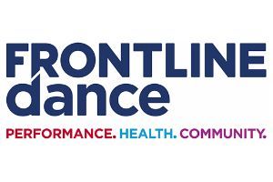Logo for Frontline Dance: Text in blue,