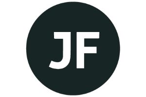 JF initials in white, inside a dark gray circle.