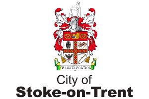 City of Stoke-on-Trent crest featuring a shield, figure, and text
