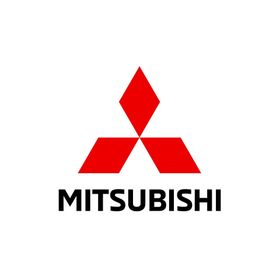Red Mitsubishi logo with three diamonds, above the company name in black.