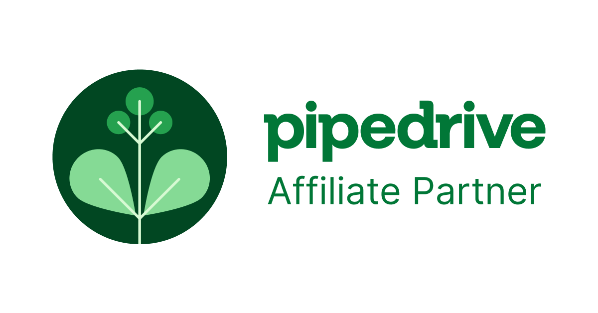 The pipedrive affiliate partner logo is a green circle with a plant in it.